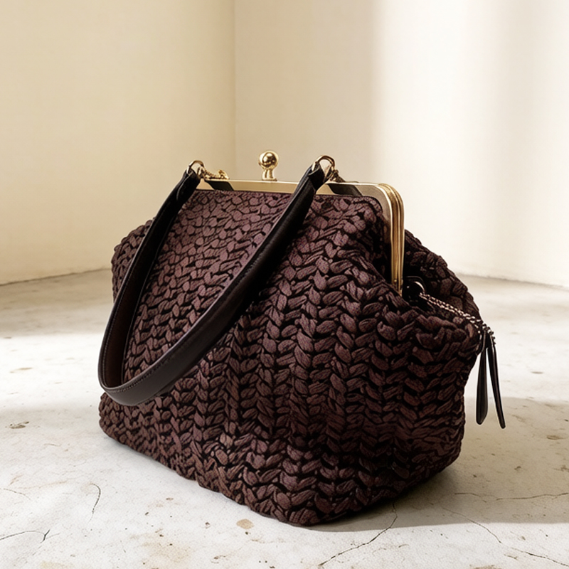 Beach Bag Straw - Handgewebte Kisslock-Rahmen-Schultertaschen aus Raffia für Damen
