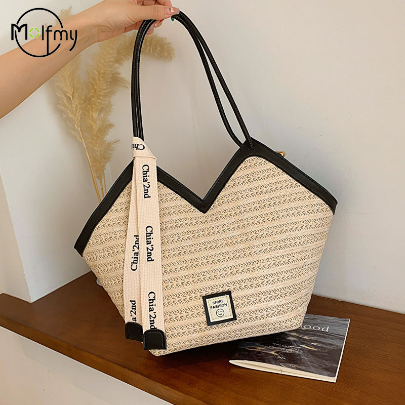 Beach Bag Straw - Damen Strand Tasche Vintage Handarbeit Gewebt