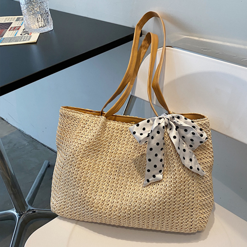 Beach Bag Straw - Sommers chal Bowknot Strohs ack für
