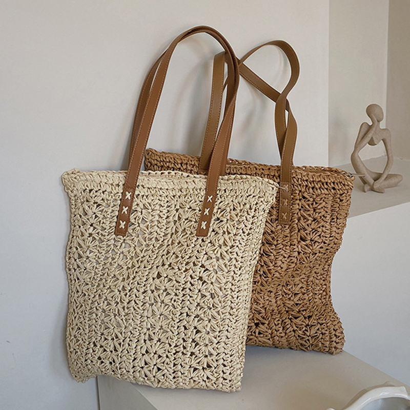 Beach Bag Straw - Quadratische hohle Stroh-Strandtasche, handgefertigt, gewebt, Umhängetasche,