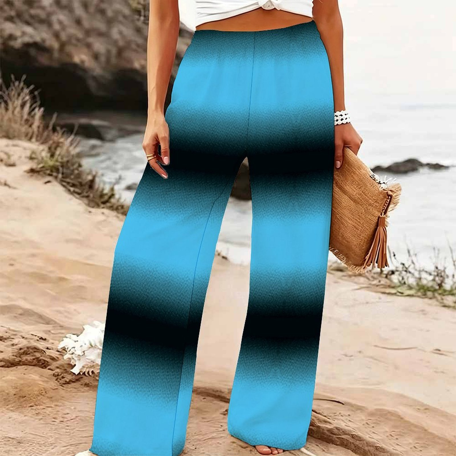 Palazzo Pant Wide - Damen Sommer Strand Weite Hose Blumenmuster
