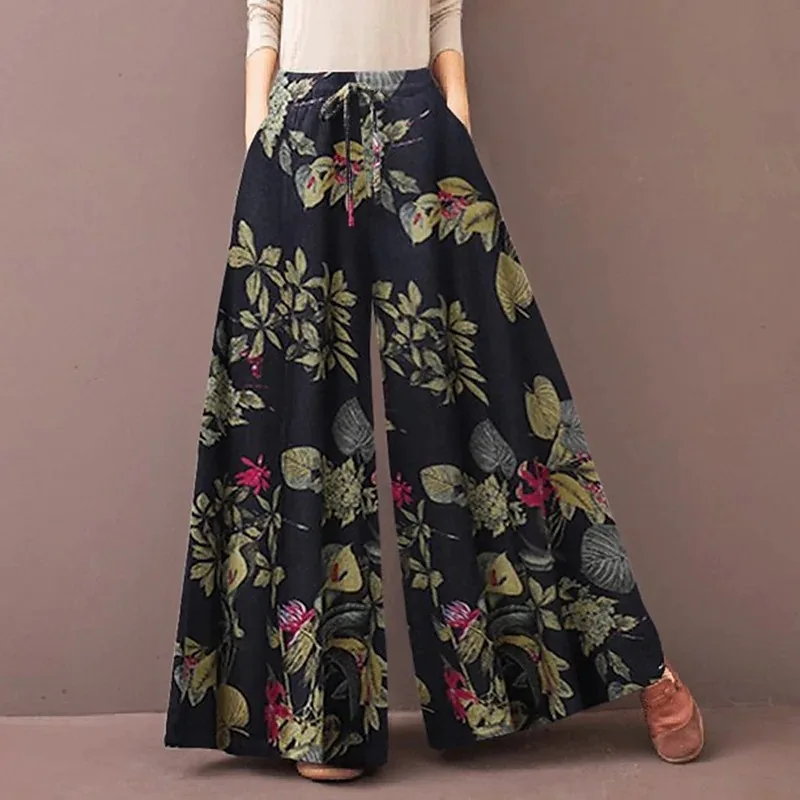 Palazzo Pant Wide - Boho Blumenmuster Weite Hose für Damen,