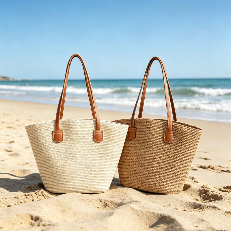 Beach Bag Straw - CLAREGQI Damen-Tragetasche aus Stroh in Uni-Farbe,