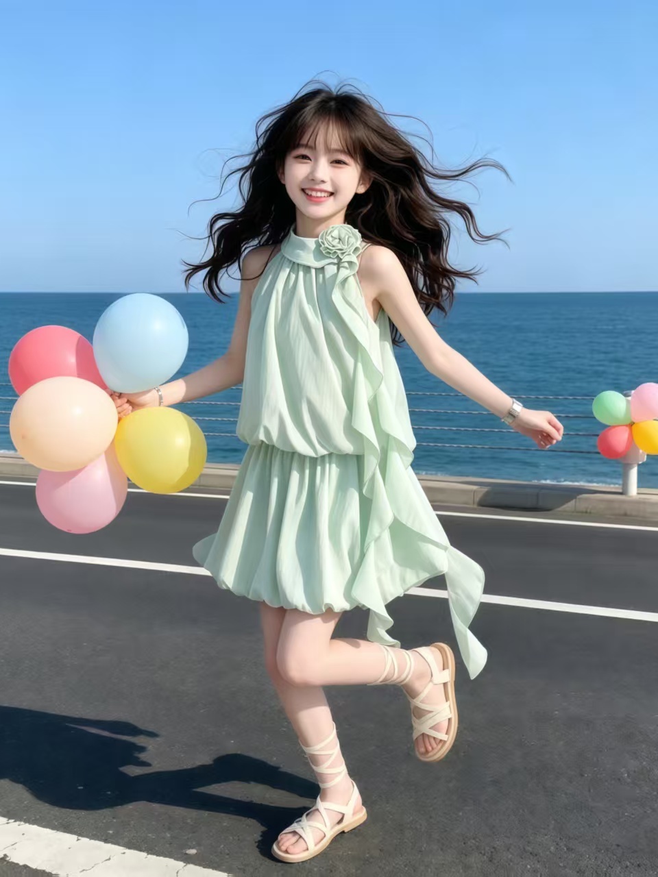 Summer Clothing Set For Girls - Mintgrünes, geblümtes Set aus Bluse mit