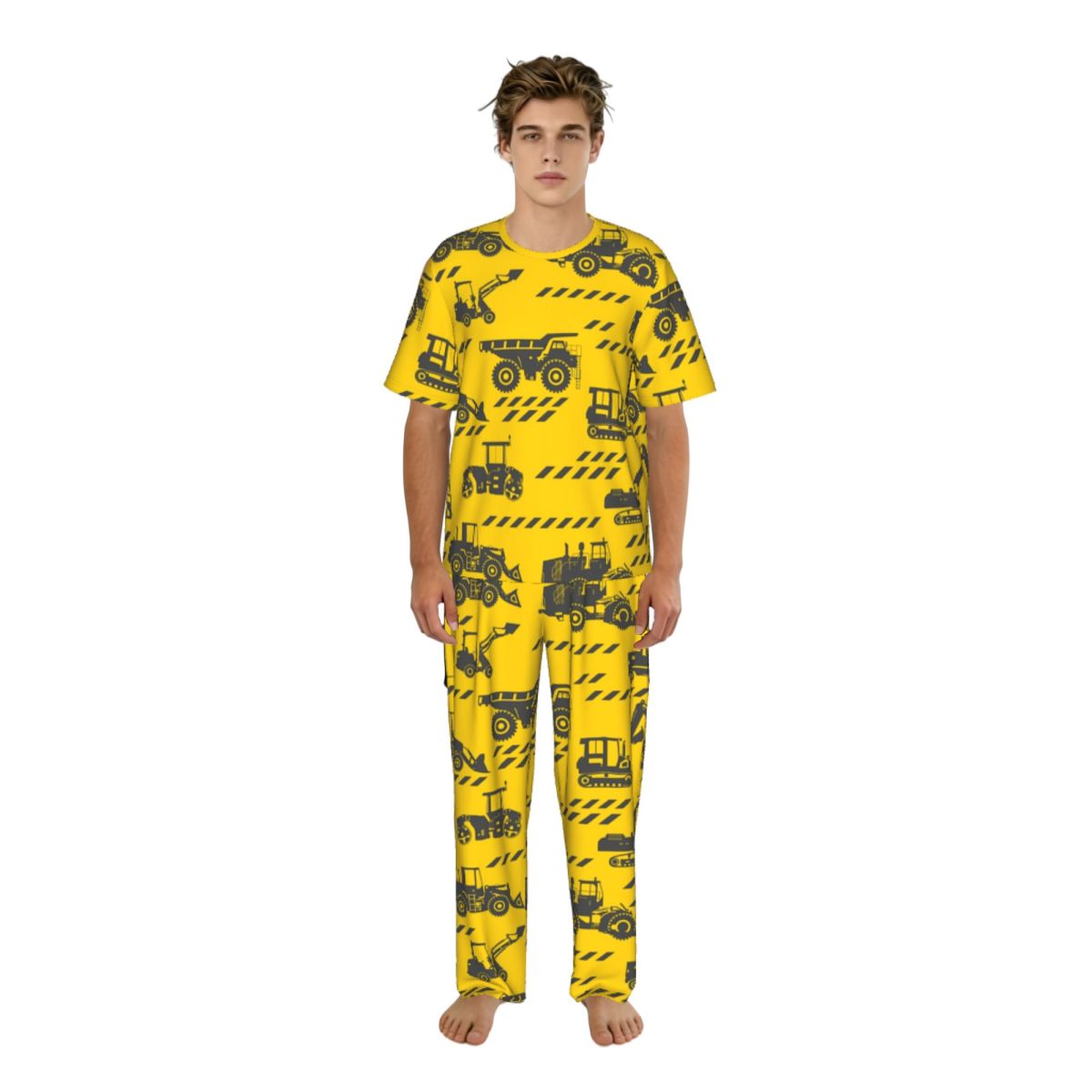 Summer Clothing Cartoon - Herren-Pyjama-Set Kurzarm Lange Hose Cartoon-Maschinen-Truck Schlafanzug