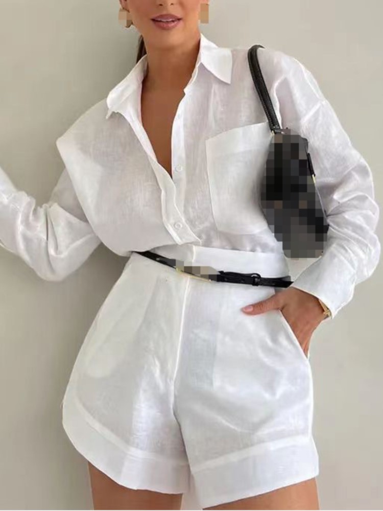 Summer Clothing Set For Girls - Sommer Lässige Einfache Damen-Outfits, Knopftaschen, Revershemd,