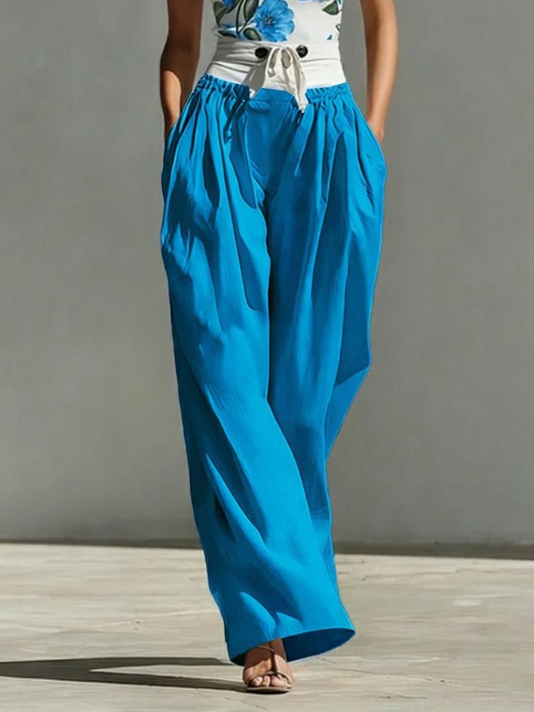 Palazzo Pant Wide - Yeezzi Damenmode Patchwork-Hose mit gebundener Taille,