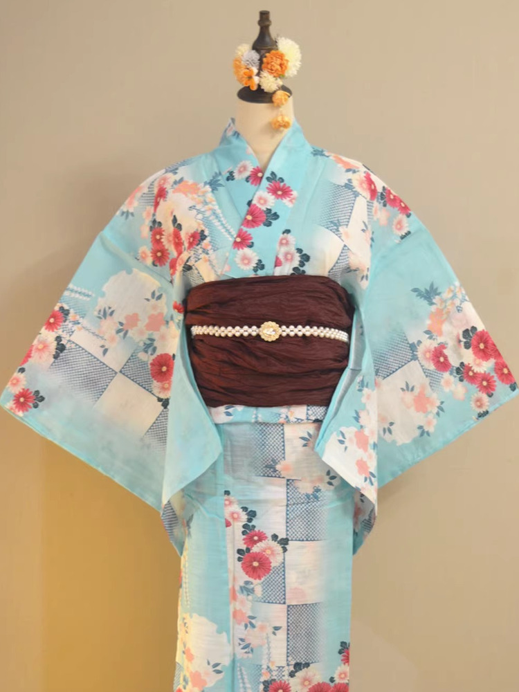 Summer Clothing Linen - Traditioneller Yukata-Kimono aus Baumwolle-Leinen-Mischgewebe, Mädchenkleid mit