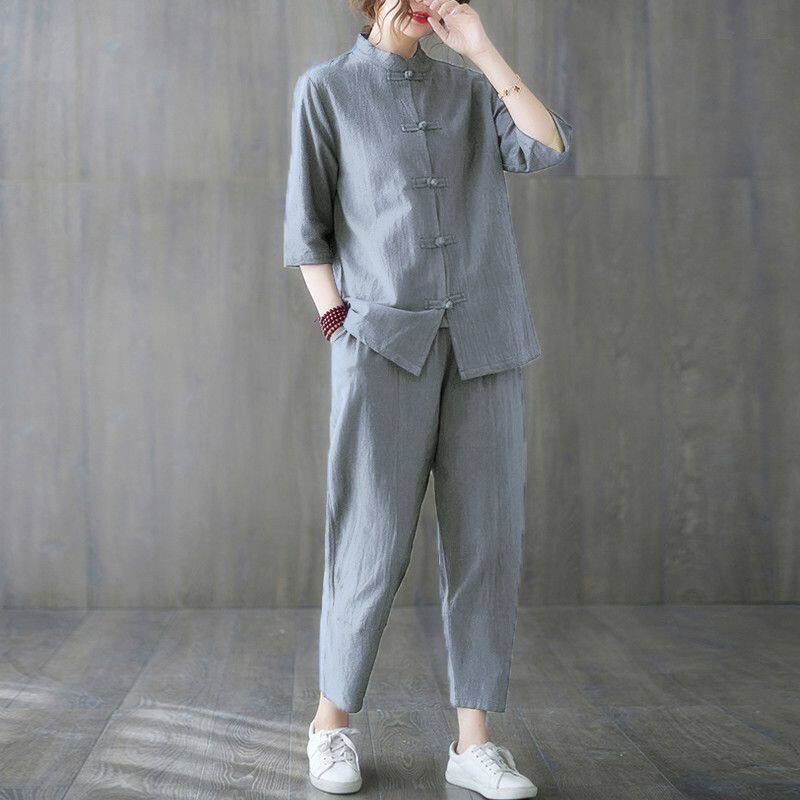 Summer Clothing Linen - 2-teiliges Buddhistisches Damenkleidungsset 2026 Chinesischer Stil