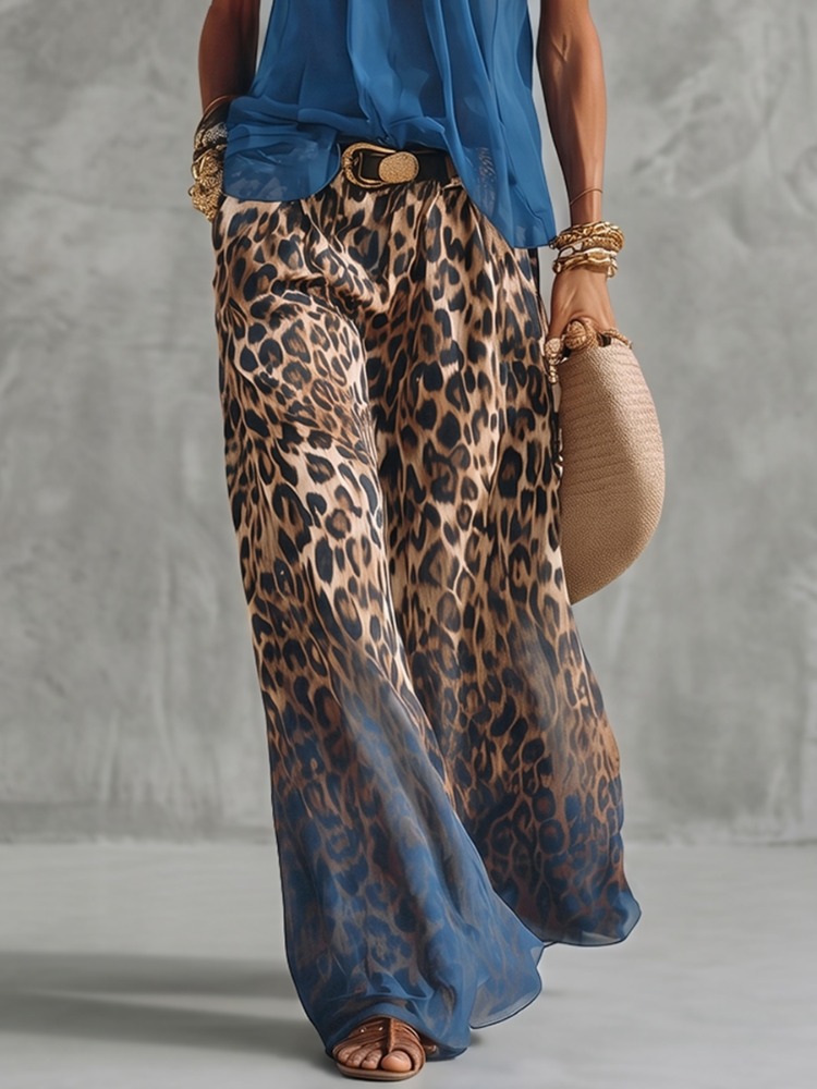 Palazzo Pant Wide - Yeezzi Damen Mode Farbverlauf Leopardenmuster Weite