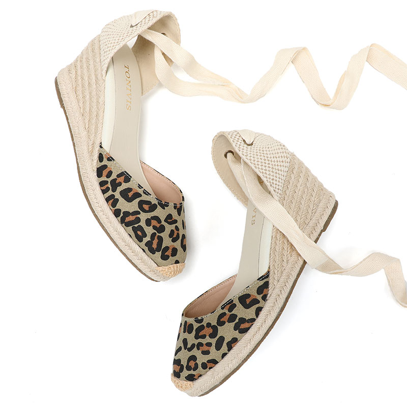 Espadrille Sandal Women - Damen Keilsandaletten 7CM Schnür-Espadrilles Leinen Sommerschuhe