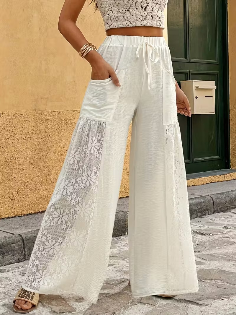 Damen Casual Weiße Spitzenhose – Palazzo Pant Wide Bewertung und Preis