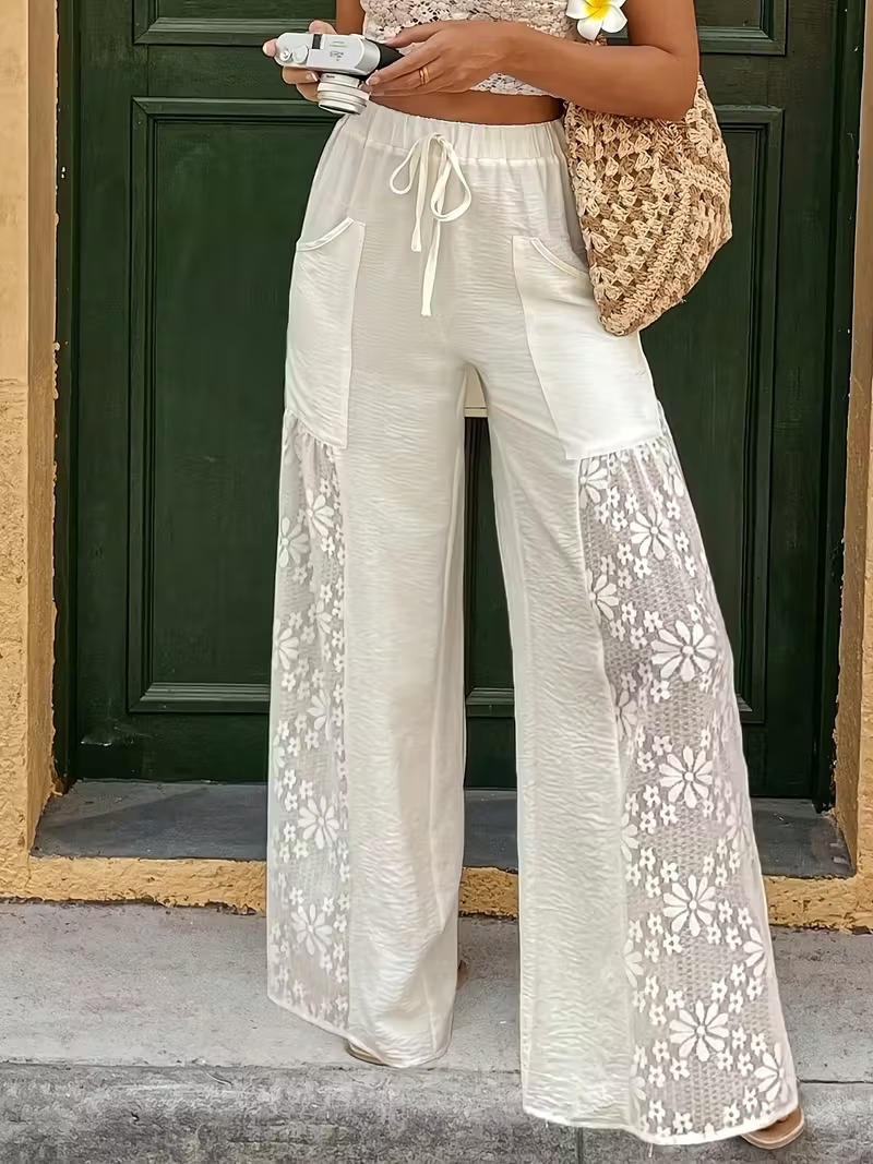 Damen Casual Weiße Spitzenhose – Palazzo Pant Wide Bewertung und Preis